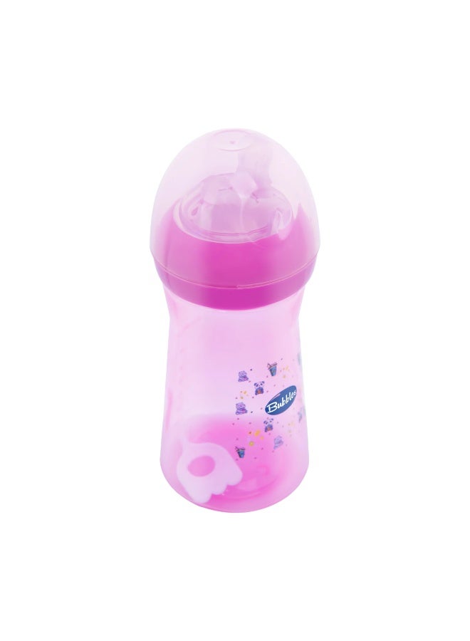 Bubbles Natural Baby Feeding Bottle with Tilted Nipple Anti-Colic Design Soft Silicone Teat Easy Grip & Leak-Resistant  BPA Free 280ml  Pink - Image 2